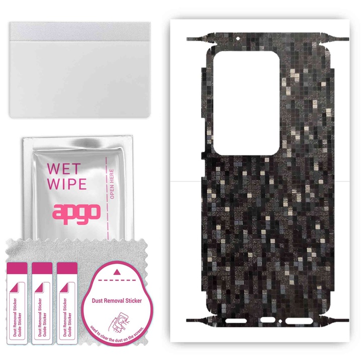 Защитно фолио за Vivo S17 Pro – apgo Skins, против надраскване, стикер за гръб и страни Pixel черен карбон