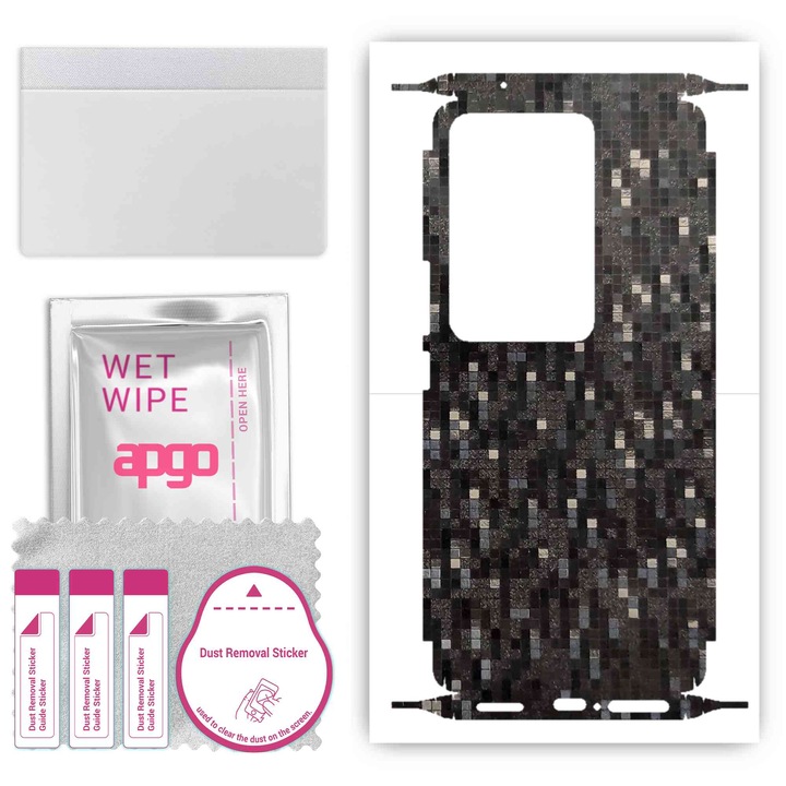 Защитно фолио за Vivo S17 – apgo Skins, против надраскване, стикер за гръб и страни, черен карбонов пиксел