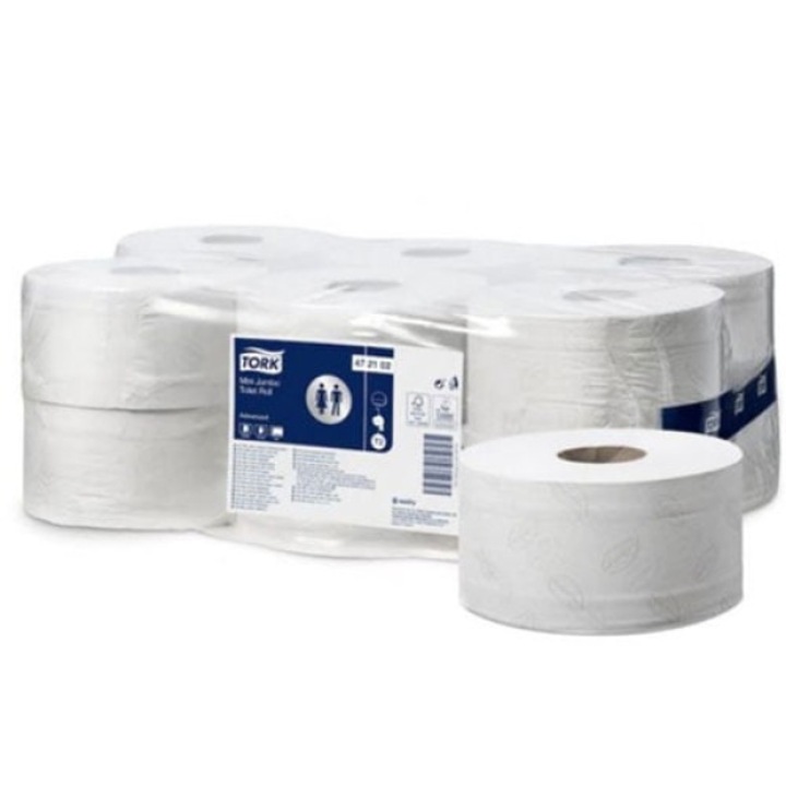 Set 6 Role Hartie igienica, Tork Premium, Mini Jumbo T2, 2 straturi, 180 metri, 100% reciclata