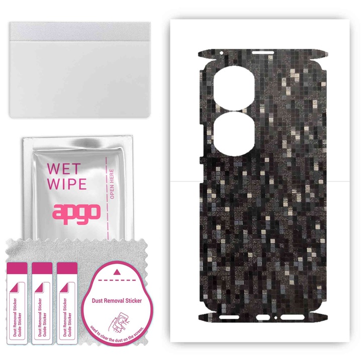 Folie de protectie pentru Honor 90 Pro – apgo Skins, anti-zgarieturi, autocolant pentru spate si laturi Pixel negru de carbon