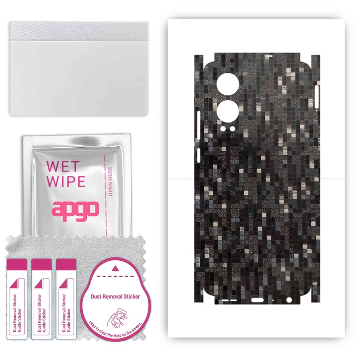 Védőfólia OnePlus Nord CE4 Lite 5G-hez – apgo Skins, karcolásgátló, hátlap és oldalsó matrica szénfekete Pixel