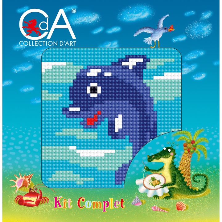 Комплект за гоблен с щампа и конци Collection D`Art "Делфин" 10x10 см
