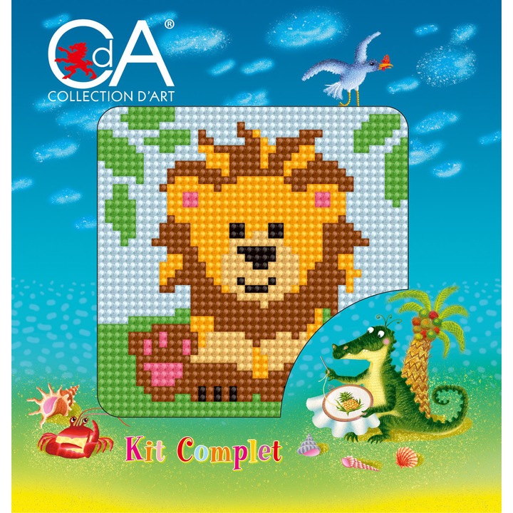 Комплект за гоблен с щампа и комплект конци Collection D`Art "Лъвче" 10x10 см