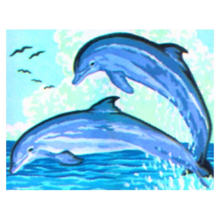 Goblen imprimat pe panza fara ate Collection D`Art "Pereche de delfini" 14x18 cm