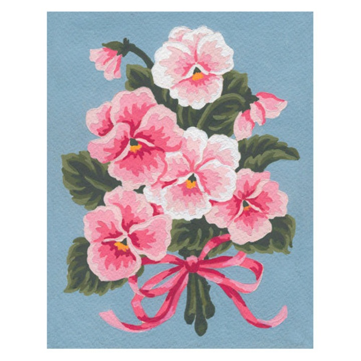 Goblen imprimat pe panza fara ate Collection D`Art "Buchet floral roz" 14x18 cm