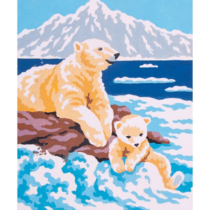 Goblen imprimat pe panza fara ate Collection D`Art "Urs polar si pui" 14x18 cm