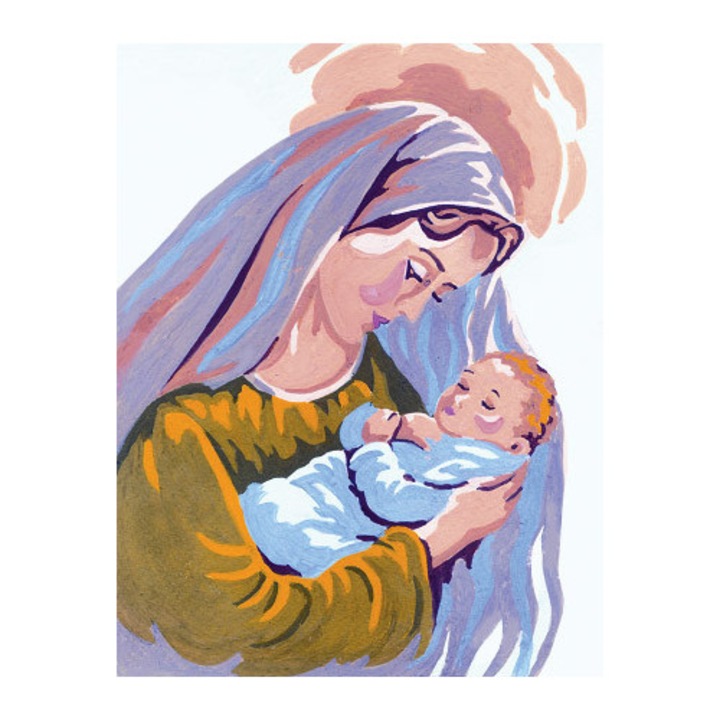 Set goblen imprimat cu imagine si set ate Collection D`Art "Madona cu Pruncul" 14x18 cm