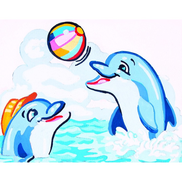 Goblen imprimat pe panza fara ate Collection D`Art "Delfini jucandu-se" 14x18 cm