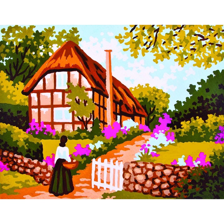 Goblen imprimat pe panza fara ate Collection D`Art "Plimbare in sat" 14x18 cm