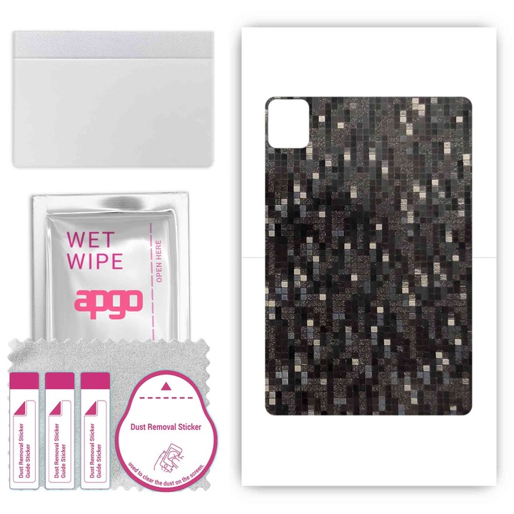 Folie de protectie pentru Apple iPad Pro 11 5 gen. 2024 – apgo Skins, anti-zgarieturi, autocolant pentru spatele Pixel negru de carbon