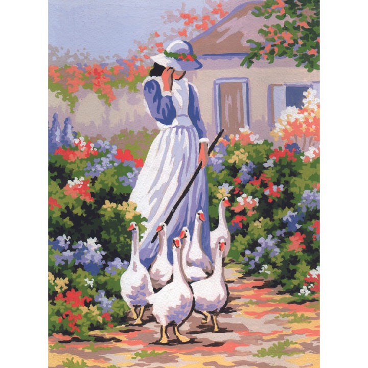 Комплект за бродиране с гоблен Collection D`Art "Момиче с гъска", 20x30 см