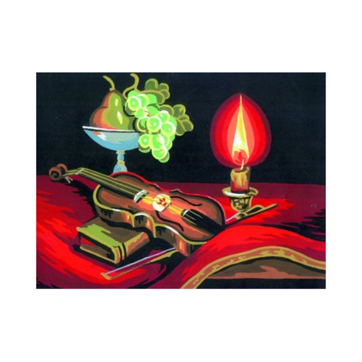 Set goblen imprimat cu imagine si set ate Collection D`Art "Natura statica la lumina lumanarii" 22x30 cm