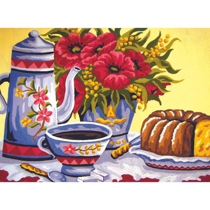Goblen imprimat pe panza fara ate Collection D`Art "Maci la ora cafelei" 22x30 cm