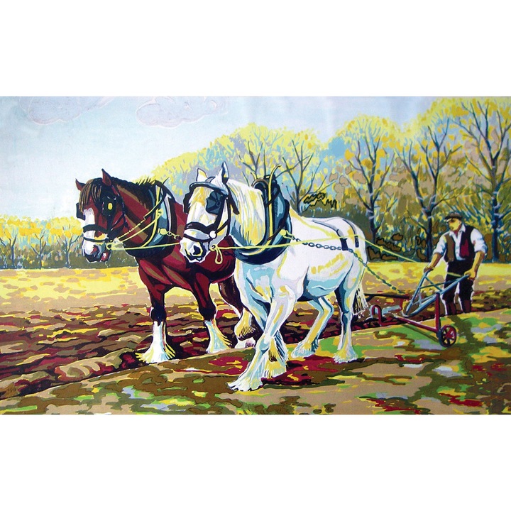 Комплект за гоблен с щампа и комплект конци Collection D`Art "Клайдсдейл на работа" 22x30 см