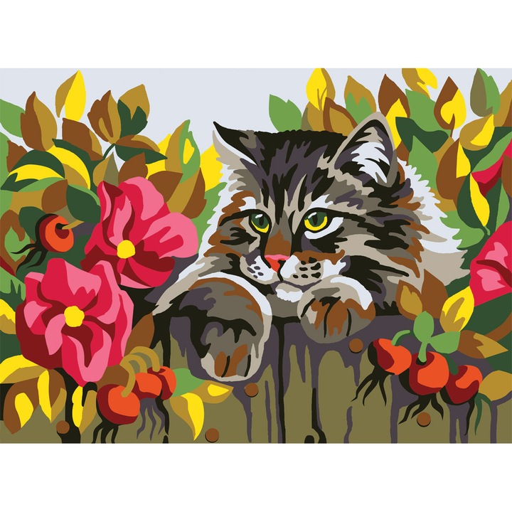 Goblen imprimat pe panza fara ate Collection D`Art "Pisica dupa gard" 22x30 cm