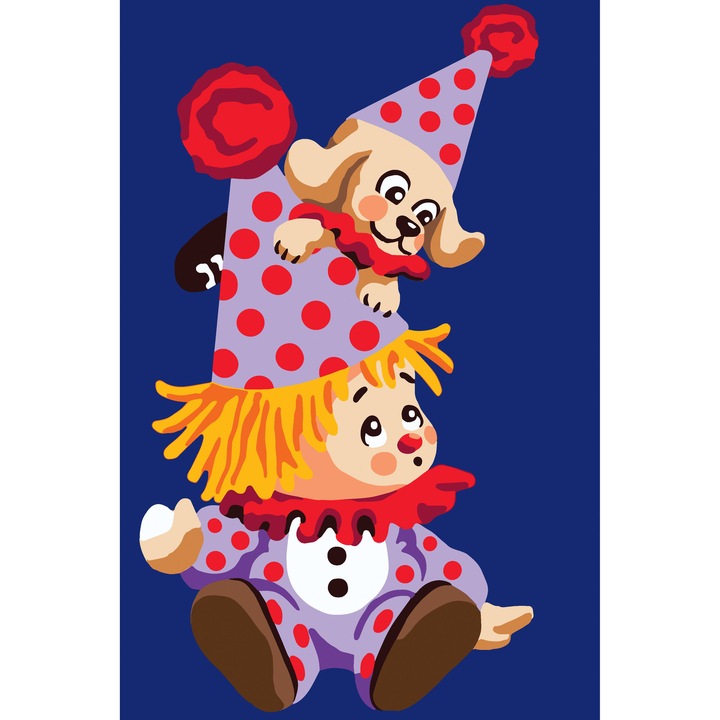 Комплект за гоблен с щампа и комплект конци Collection D`Art "Клоун с кученце" 22x30 см