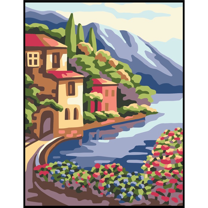 Комплект гоблен с принт и комплект конци Collection D`Art "Крайбрежен град" 14x18 см