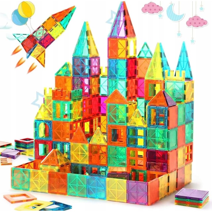 Set de constructie, Wonder, 64 piese magnetice, colorat, pentru copii de la 3 ani