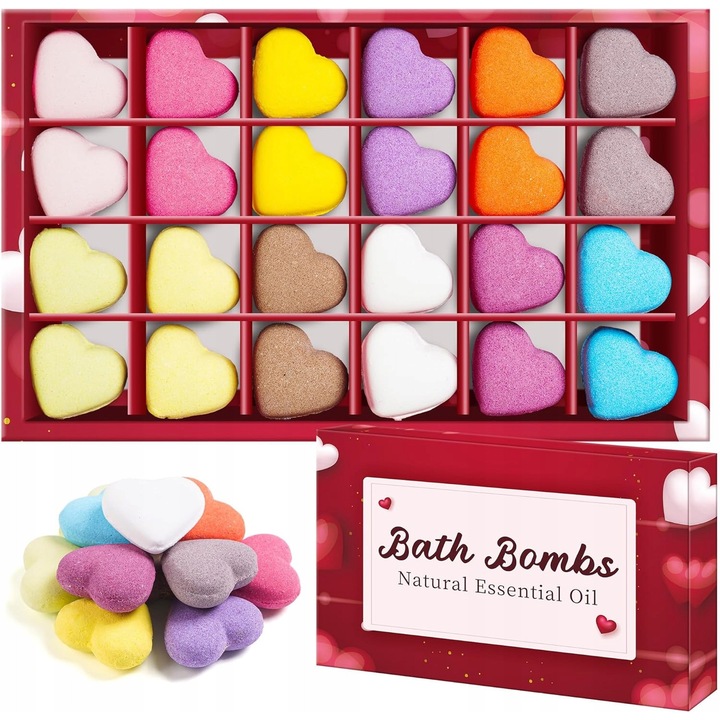 Set 24 bombe de baie, 30g fiecare, ingrediente naturale, diverse arome, multicolor