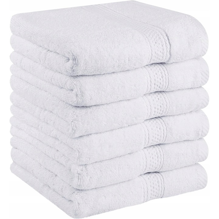 Set prosoape bai 50x100cm, 6 bucati, bumbac, alb