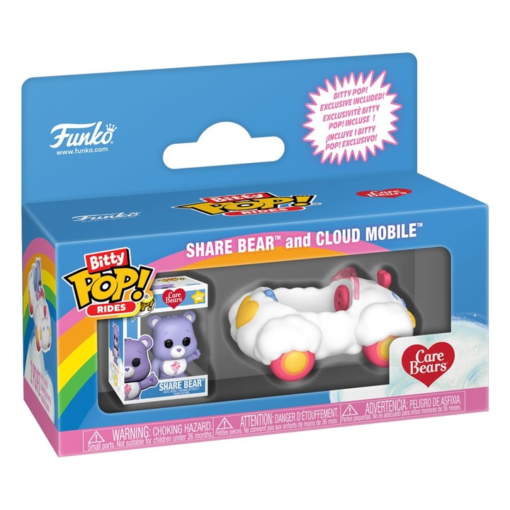 Figurina Funko Care Bears Bitty POP! - Share Bear cu Samolot Chmurka, Multicolor, 2cm