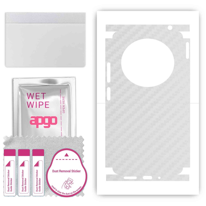 Защитно фолио за Xiaomi Redmi 14C 5G – apgo Skins, против надраскване, стикер за гръб и страни Carbon прозрачен