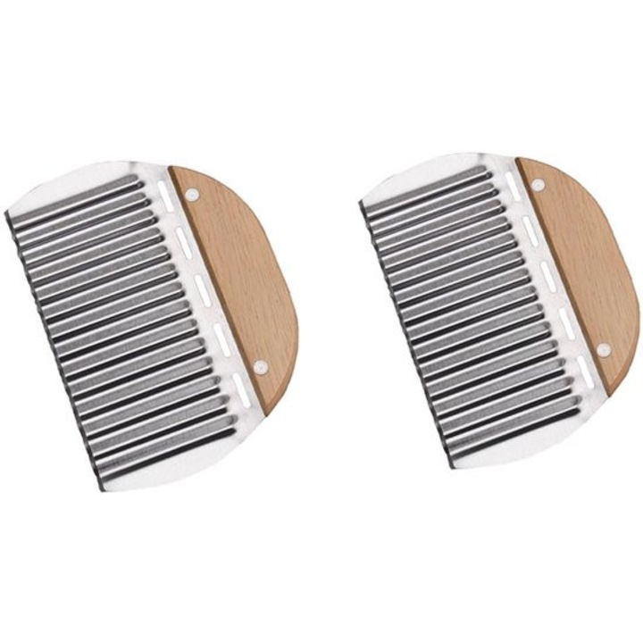 Set 2 cutite ondulate inox cu maner lemn 15.5x11.5cm multifunctionale