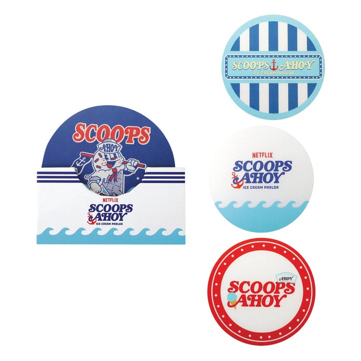 4 darab Scoops Ahoy poháralátét készlet, Stranger Things, 80-as évekbeli design, 9,5 cm, többszínű