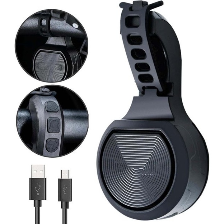 Sonerie bicicleta cu alarma anti-furt, reglabila, impermeabila, USB, 22.2x31.8mm