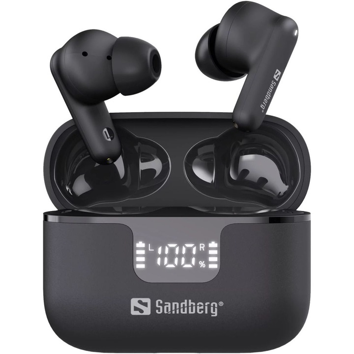 Casti Bluetooth Sandberg ANC+ENC, microfon, 10m, negru