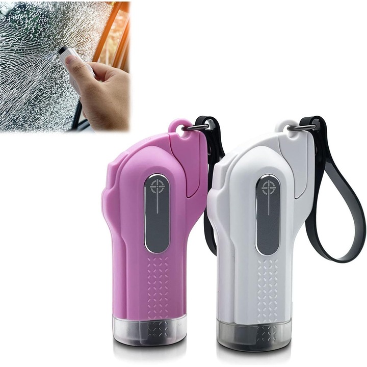 Set 2 ciocane de siguranta auto 2-in-1, taietor centura, spargator geam, negru, compact