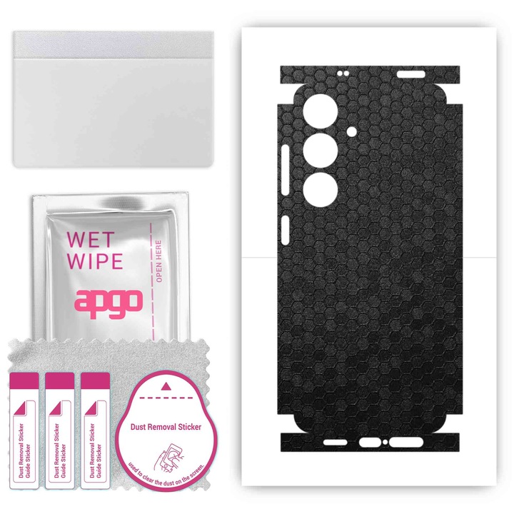 Folie de protectie pentru Samsung Galaxy S24 FE – apgo Skins, anti-zgarieturi, autocolant pentru spate si laturi Fagure de miere negru