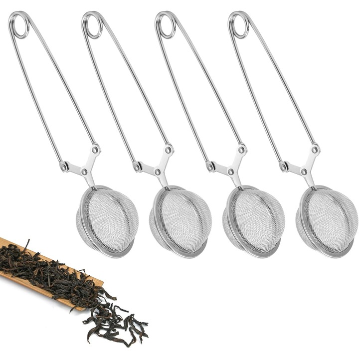 4 db rozsdamentes acél multifunkcionális teatojás készlet, ezüst, 4.5cm