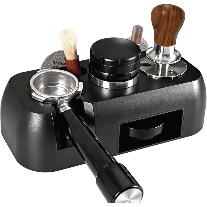 Statie universala pentru tamper cafea 8 in 1, ABS, 26.8x13.3x7.7 cm, negru