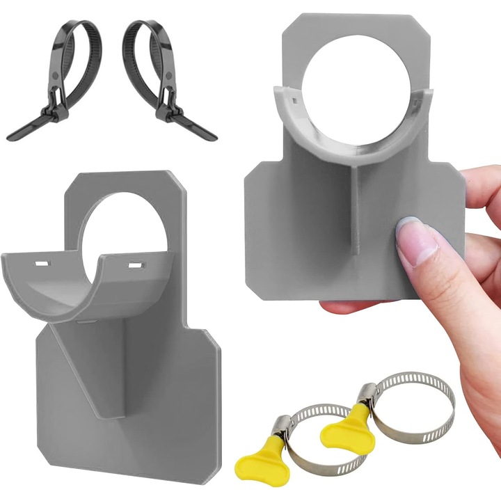 Suport pentru furtun piscina, agatatoare pentru furtun, cu protectie anti-punctura si anti-ruptura, din ABS rezistent, pentru diametru 30-37 mm, Gri, 1 buc