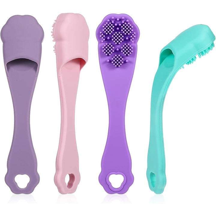 Set de 4 periute de dinti pentru caini - Peri rotunjiti din silicon alimentar - Curatare usoara a dintilor - Periuta de dinti din silicon alimentar pentru caini de talie mica