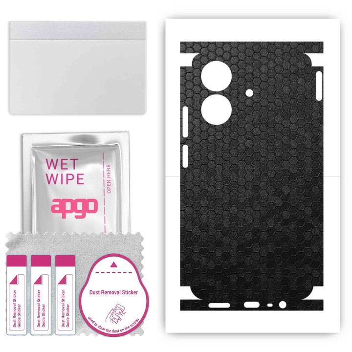 Защитно фолио за Realme Note 60 – apgo Skins, против надраскване, стикер за гръб и страни Черен пчелна пита