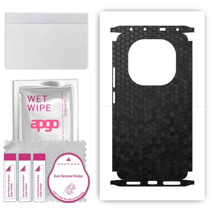 Folie de protectie pentru Xiaomi Redmi A3 Pro – apgo Skins, anti-zgarieturi, autocolant pentru spate si laturi Fagure de miere negru