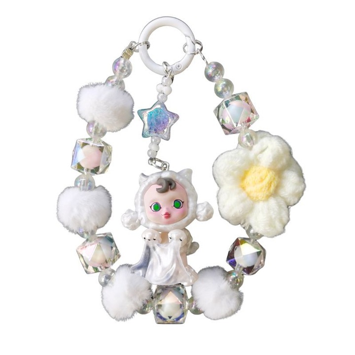 Medál ◈ Hárfa kristálygyöngyökkel és bolyhos pomponnal ◈ Többfunkciós zsinór táskához, kulcstartóhoz és telefonhoz ◈ Kompatibilis a POPMART SKULLPANDA-val