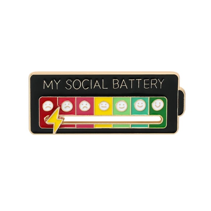 Női ékszer, social battery hangulatjelző kitűző, fekete, 5, 3x2, 2cm
