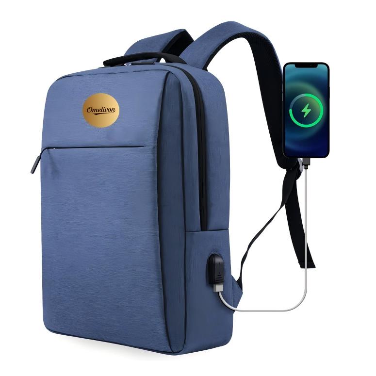 Rucsac laptop, Omelivon®，15.6 inch, business anti-furt ultra-subtire, panza Oxford, cu port de incarcare USB, rucsac de calatorie pentru barbati, compatibil cu laptopuri Apple si Lenovo, 41 * 29 * 12cm, albastru