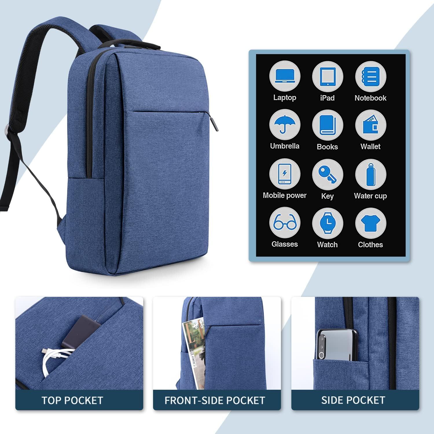 Rucsac laptop, Omelivon®，15.6 inch, business anti-furt ultra-subtire, panza Oxford, cu port de incarcare USB, rucsac de calatorie pentru barbati, compatibil cu laptopuri Apple si Lenovo, 41 * 29 * 12cm, albastru
