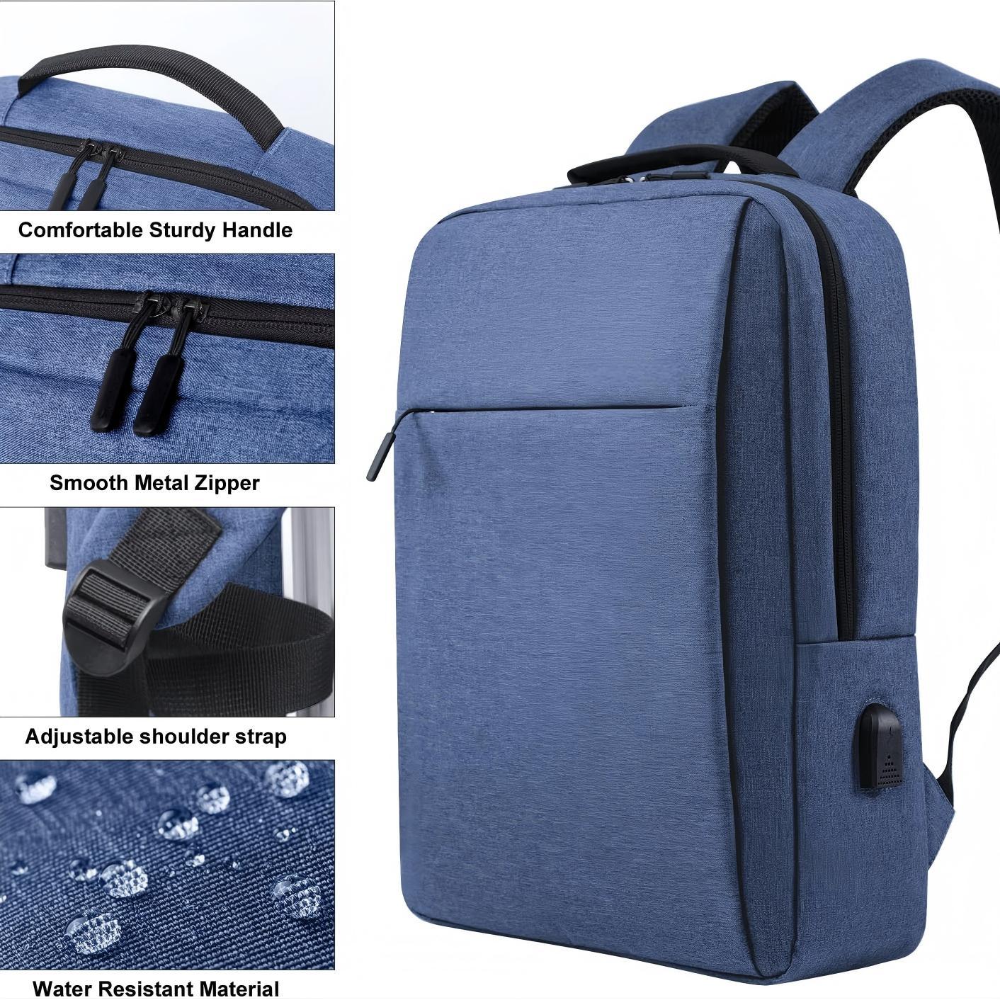 Rucsac laptop, Omelivon®，15.6 inch, business anti-furt ultra-subtire, panza Oxford, cu port de incarcare USB, rucsac de calatorie pentru barbati, compatibil cu laptopuri Apple si Lenovo, 41 * 29 * 12cm, albastru