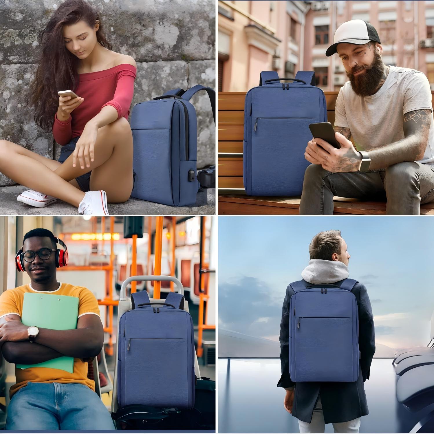 Rucsac laptop, Omelivon®，15.6 inch, business anti-furt ultra-subtire, panza Oxford, cu port de incarcare USB, rucsac de calatorie pentru barbati, compatibil cu laptopuri Apple si Lenovo, 41 * 29 * 12cm, albastru