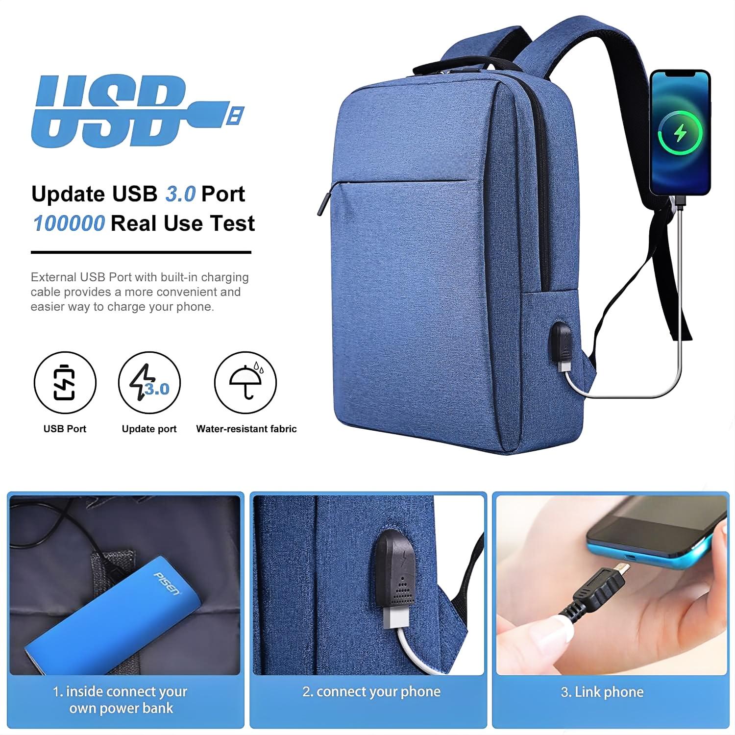 Rucsac laptop, Omelivon®，15.6 inch, business anti-furt ultra-subtire, panza Oxford, cu port de incarcare USB, rucsac de calatorie pentru barbati, compatibil cu laptopuri Apple si Lenovo, 41 * 29 * 12cm, albastru