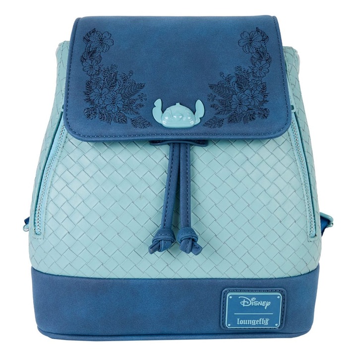 Mini rucsac Disney, Loungefly, cu Stitch brodat, Albastru, 23x27x11cm