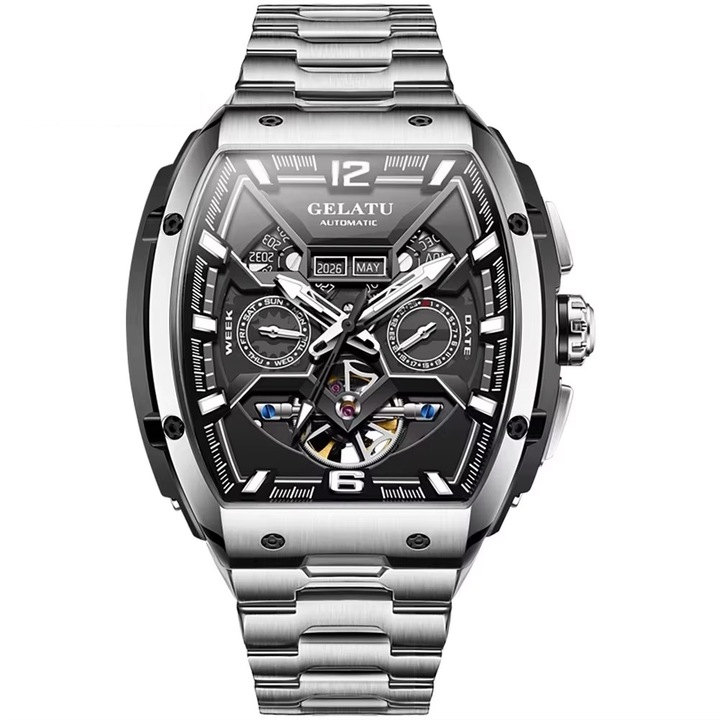 GELATU Steel Inceptive Férfi karóra, Automata, Rozsdamentes acél, Ezüst