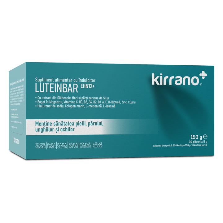 LuteinBar EHN12+ – хранителна добавка с хидролизиран морски колаген, натрий хиалуронат, л-метионин, л-левцин, магнезий, витамини (C, B1, B2, B3, B5, B6, A, E), биотин, цинк и мед – 30 пакетчета x 5 g