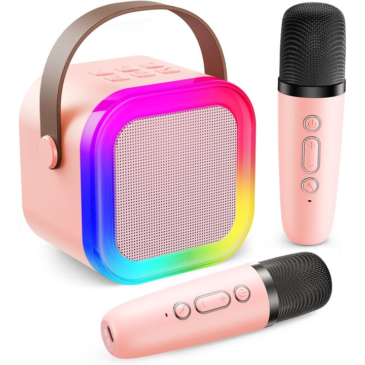 Microfon karaoke Bluetooth portabil ZYBLSSBB multicolor cu lumina LED set