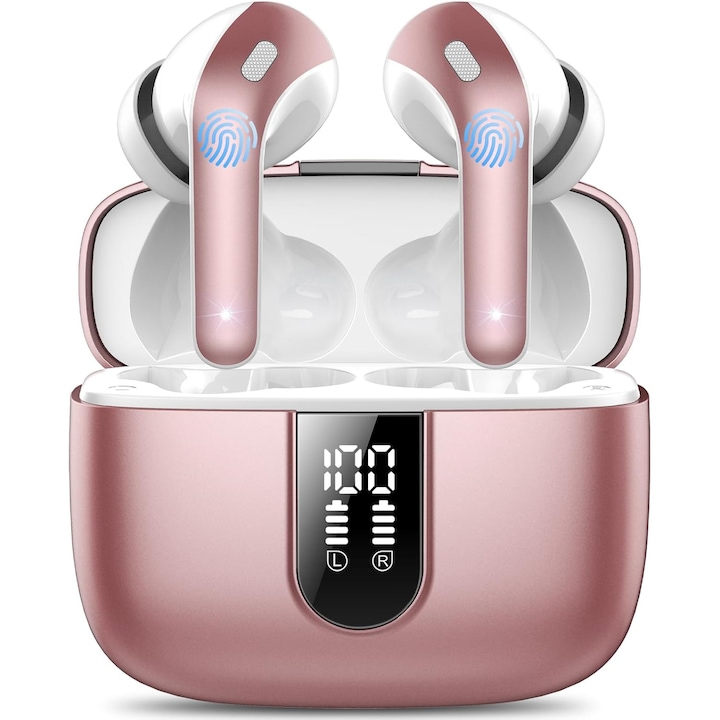 Vezeték nélküli fülhallgató, Bluetooth 5.3, in-ear, mély basszus, IPX7 vízálló, rózsaszín